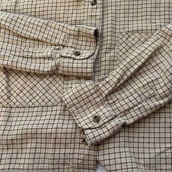 RSQ Women’s Cropped Flannel Shirt Plaid Brown Tan Long Sleeves - Picture 4 of 8